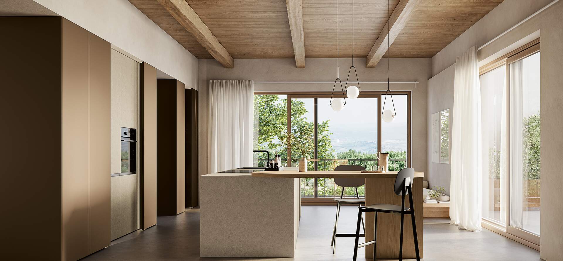 Cucina moderna Domino a isola, anta liscia