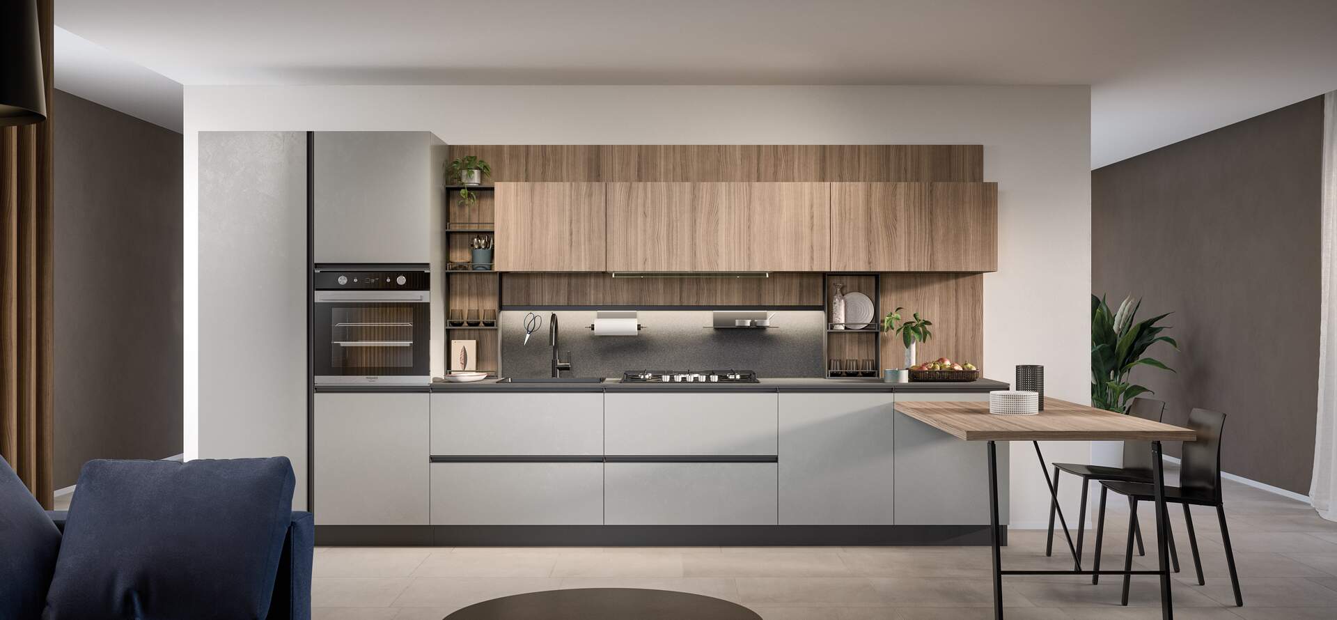 Cucina Hera moderna con anta liscia e presa in metallo